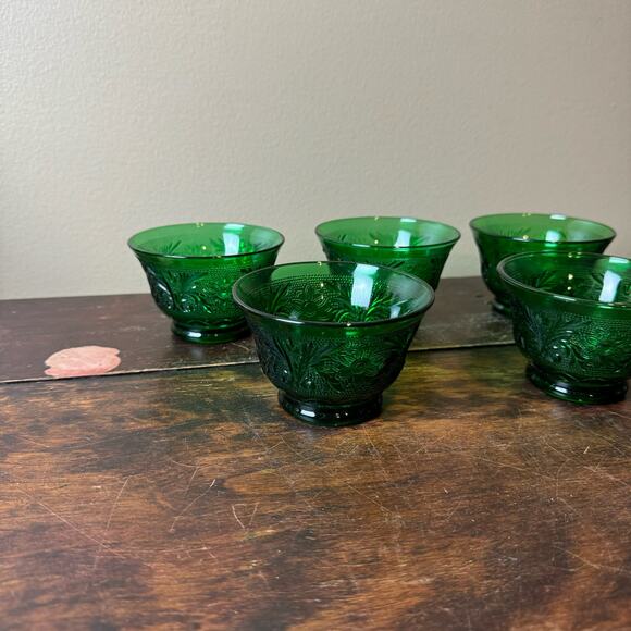 Set of 5 Anchor Hocking Forest Green Sandwich Dessert Bowls - Picture 5 of 6